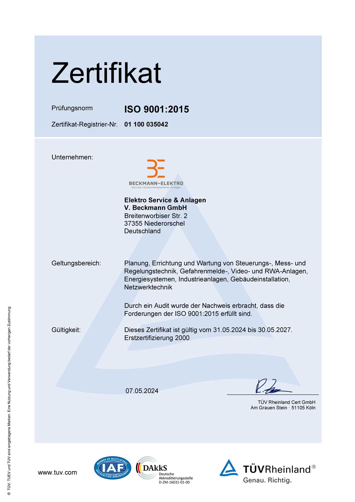 ISO 9001:2015 Zertifikat